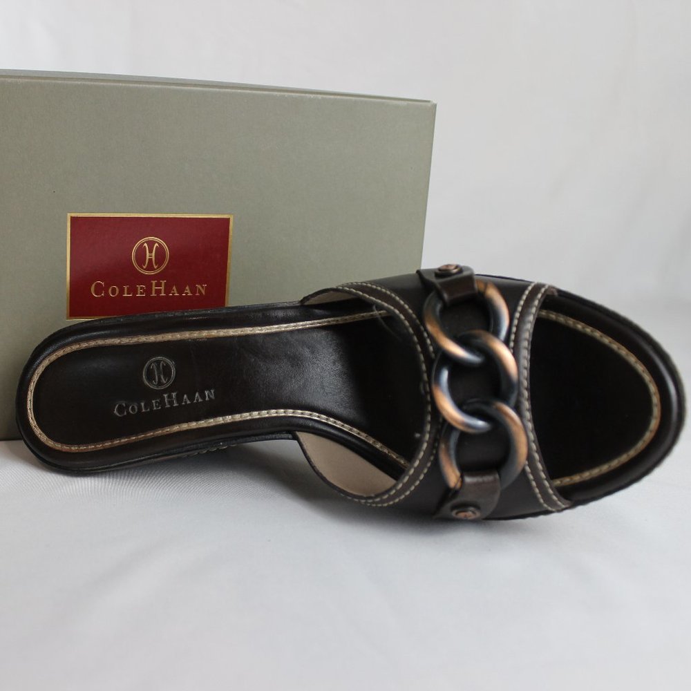 Cole Haan Kina Leather Sandal Slides - Elegant Brown Wedge - Picture 2 of 5